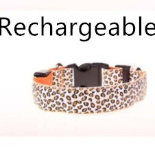 LED Light Dog Collar – Adjustable Nylon Leopard Style Pet Collar for Safety
