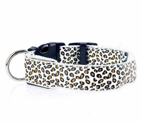 LED Light Dog Collar – Adjustable Nylon Leopard Style Pet Collar for Safety