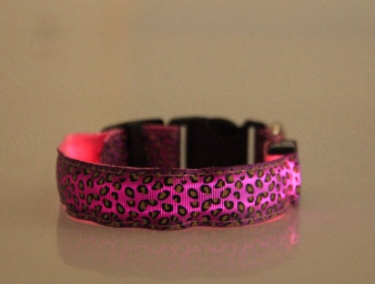 LED Light Dog Collar – Adjustable Nylon Leopard Style Pet Collar for Safety