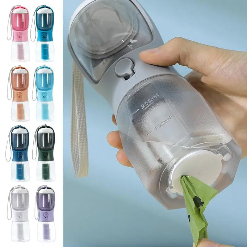 3-in-1 Portable Dog Water Cup – Feeder & Waste Bag Dispenser for Pets
