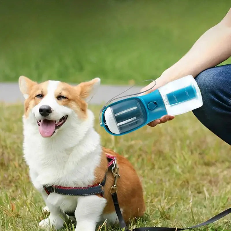 3-in-1 Portable Dog Water Cup – Feeder & Waste Bag Dispenser for Pets