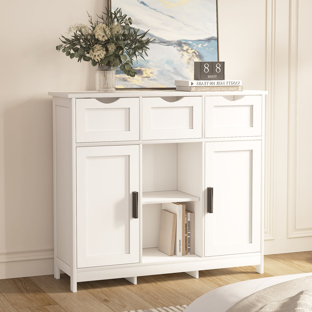 Multi-Purpose White Cabinet – Drawers, Shelves & Home Decor
