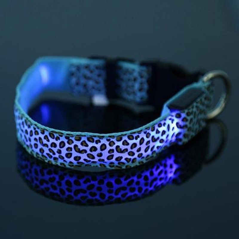 LED Light Dog Collar – Adjustable Nylon Leopard Style Pet Collar for Safety