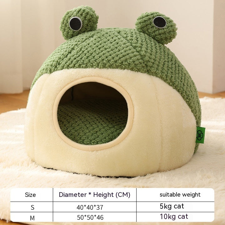 Little Frog Plush Pet Nest – Warm Cat & Dog Bed, Autumn Winter House for Small Pets