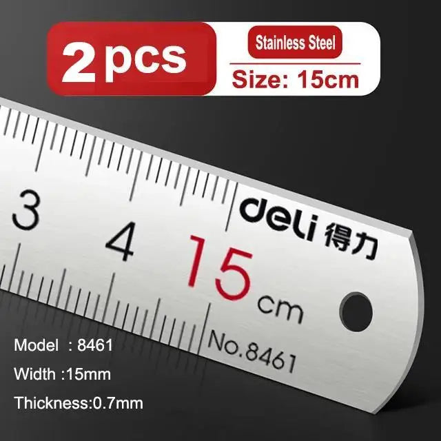 Deli Stainless Steel Ruler 15/20/30cm Metal Measuring Tool for School & Office