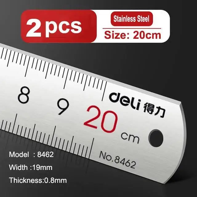 Deli Stainless Steel Ruler 15/20/30cm Metal Measuring Tool for School & Office