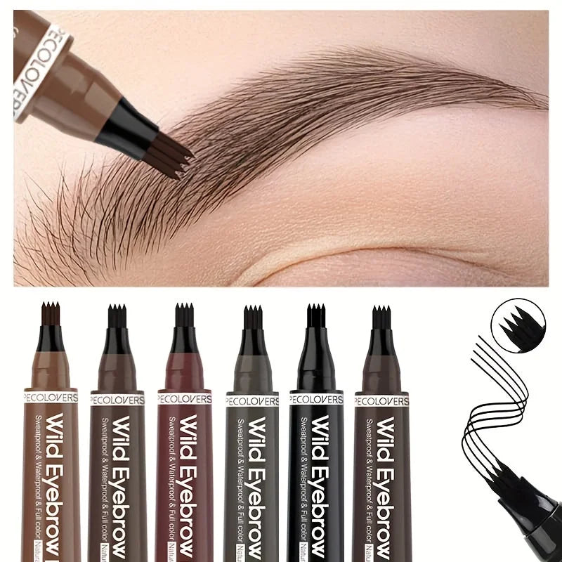 6-Color Waterproof Eyebrow Tattoo Pen – 4 Split Tip for Natural, Long-Lasting Brows!