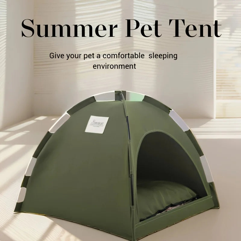 Foldable Pet Tent Nest – Breathable Semi-Closed Outdoor Bed with Cooling Pad