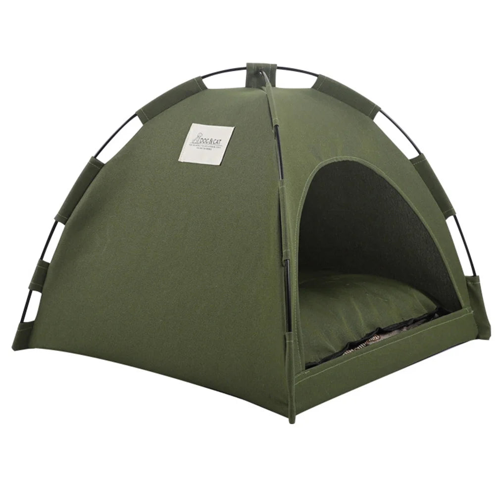 Foldable Pet Tent Nest – Breathable Semi-Closed Outdoor Bed with Cooling Pad