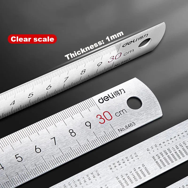 Deli Stainless Steel Ruler 15/20/30cm Metal Measuring Tool for School & Office