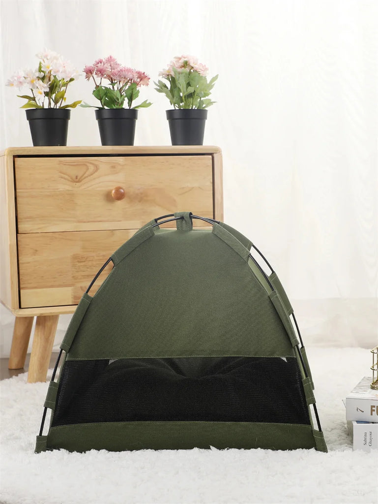 Foldable Pet Tent Nest – Breathable Semi-Closed Outdoor Bed with Cooling Pad