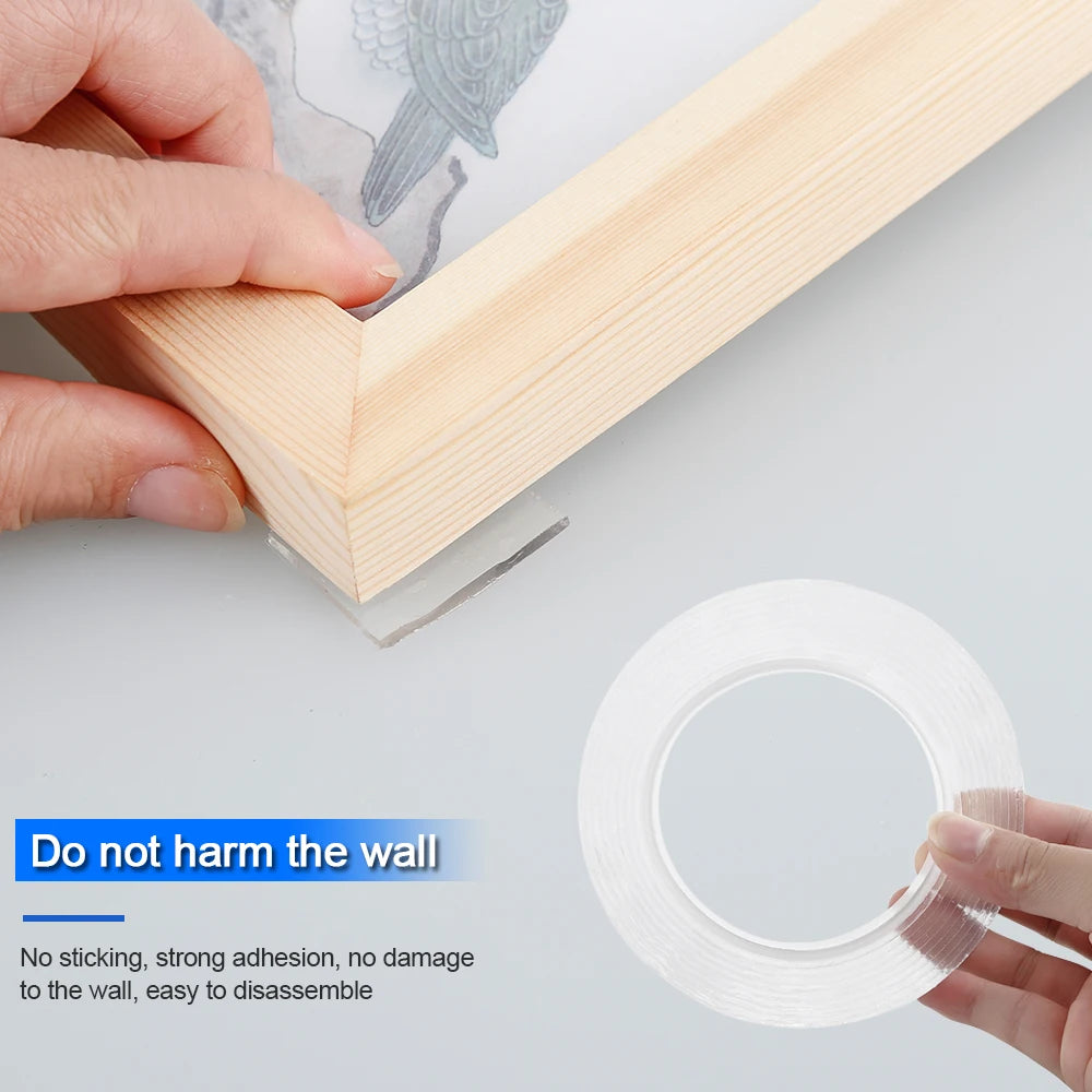 Nano Double Sided Tape 1/3/5M Transparent Reusable Waterproof Adhesive
