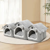 Gray Detachable Semi-Enclosed Cat House – Washable 4-Season Pet Bed