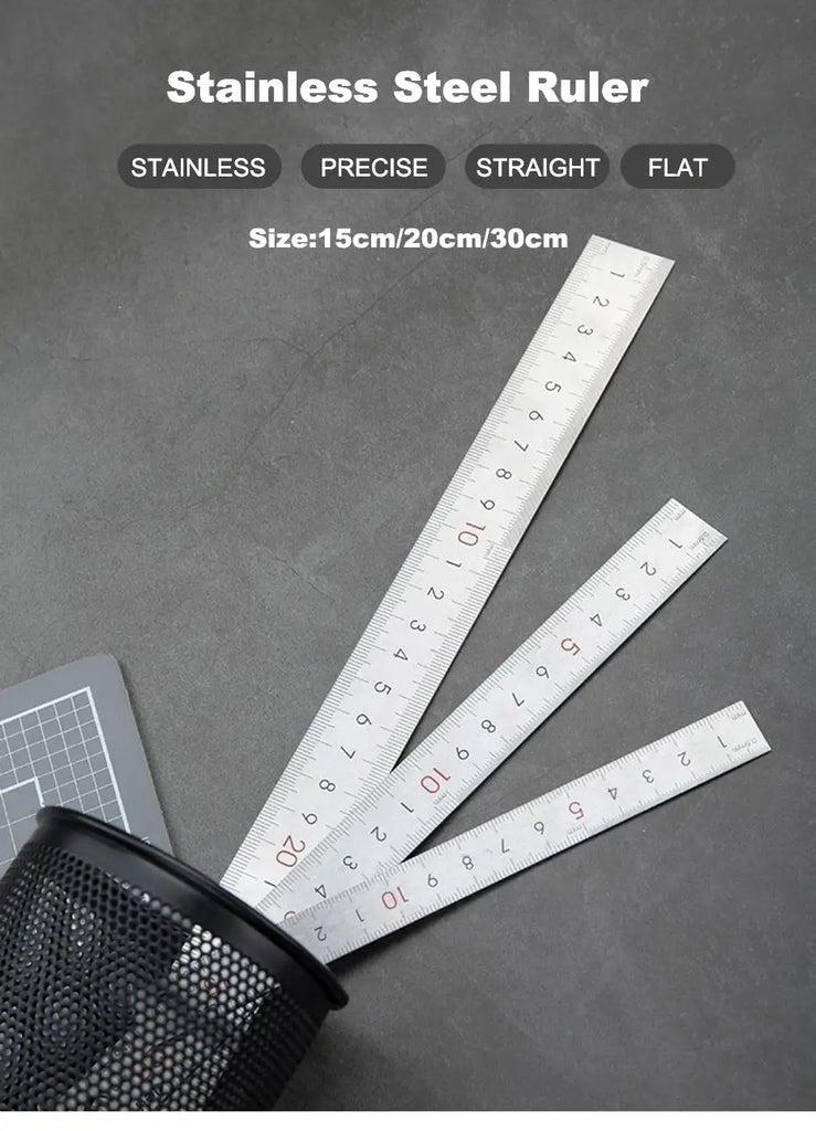 Deli Stainless Steel Ruler 15/20/30cm Metal Measuring Tool for School & Office