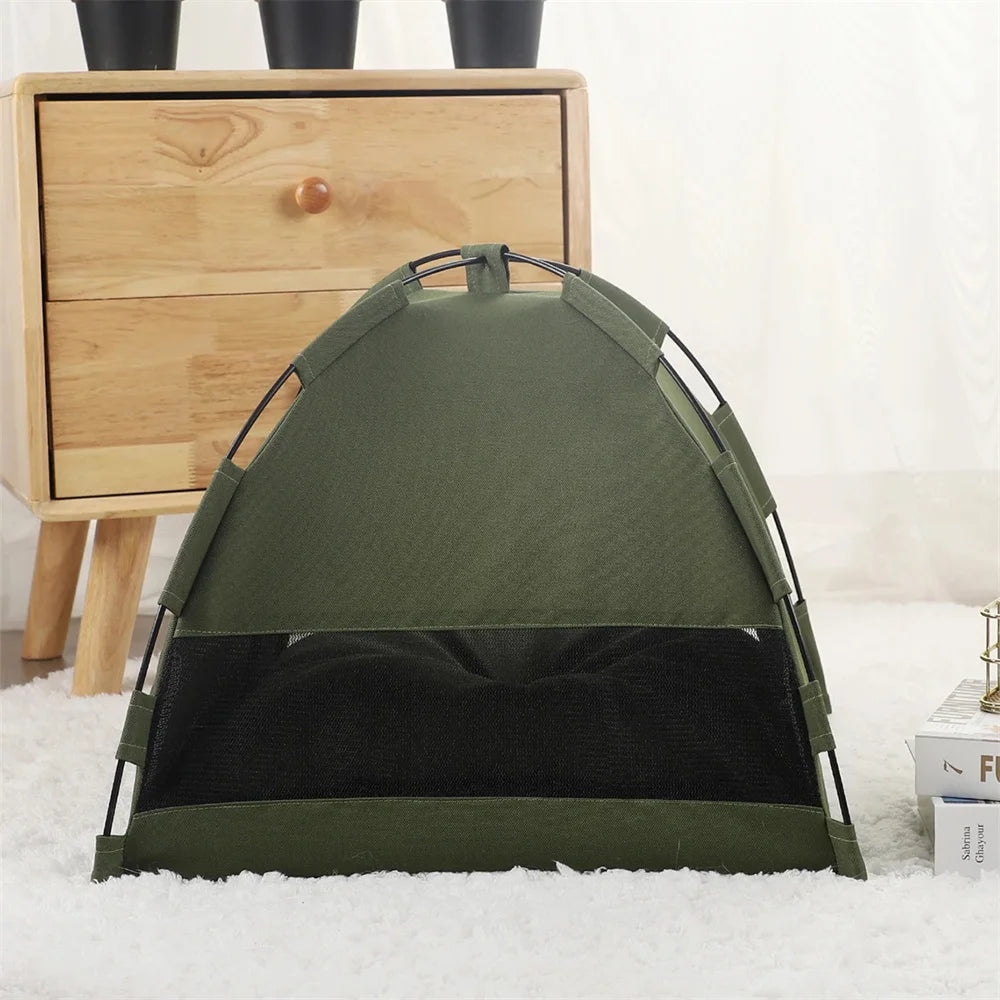 Foldable Pet Tent Nest – Breathable Semi-Closed Outdoor Bed with Cooling Pad