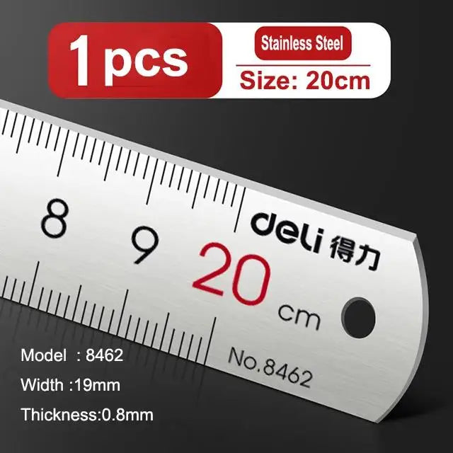 Deli Stainless Steel Ruler 15/20/30cm Metal Measuring Tool for School & Office