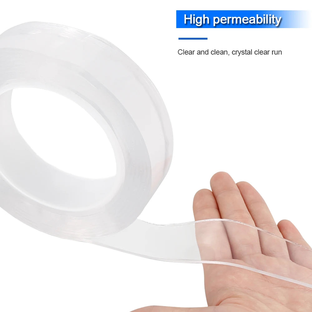 Nano Double Sided Tape 1/3/5M Transparent Reusable Waterproof Adhesive