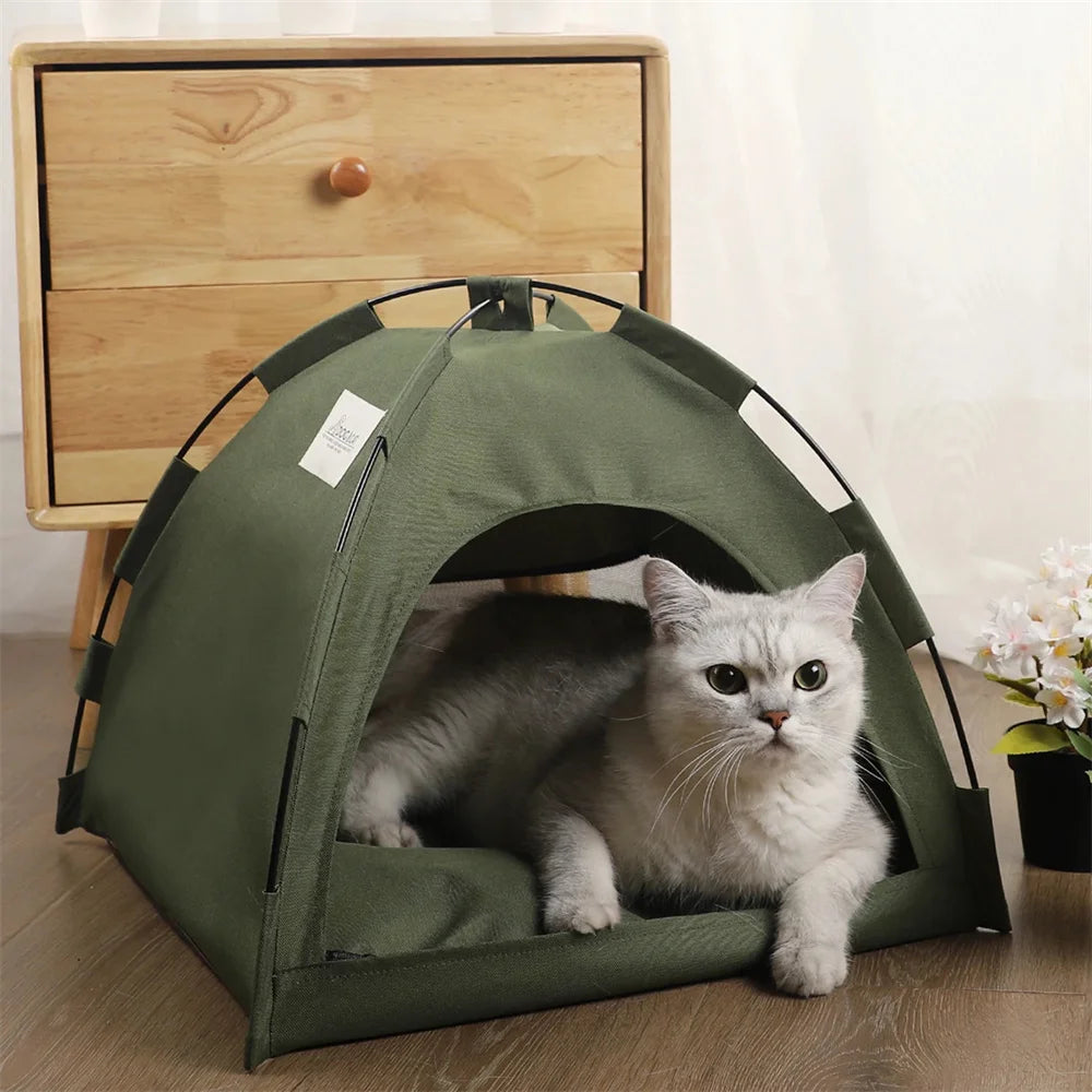 Foldable Pet Tent Nest – Breathable Semi-Closed Outdoor Bed with Cooling Pad
