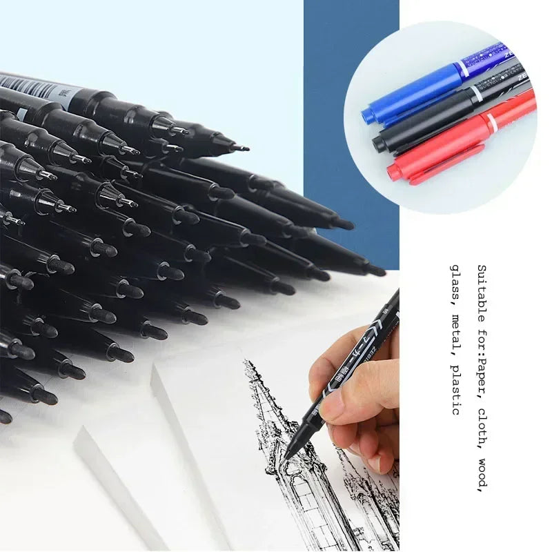 5/10 Pcs Twin Tip Permanent Marker Black/Blue/Red Oil Marker Pen Fine Nid Marker Ink Stationery School & Office Supplies
