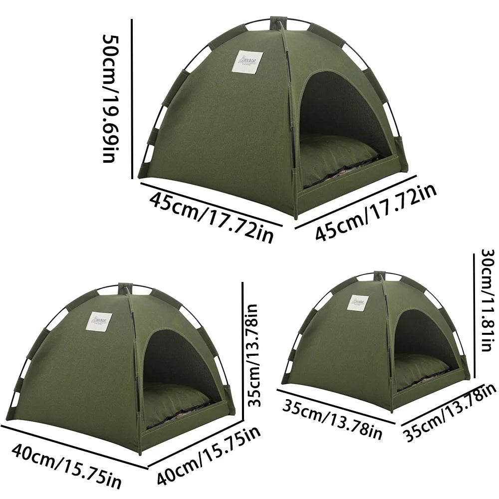 Foldable Pet Tent Nest – Breathable Semi-Closed Outdoor Bed with Cooling Pad