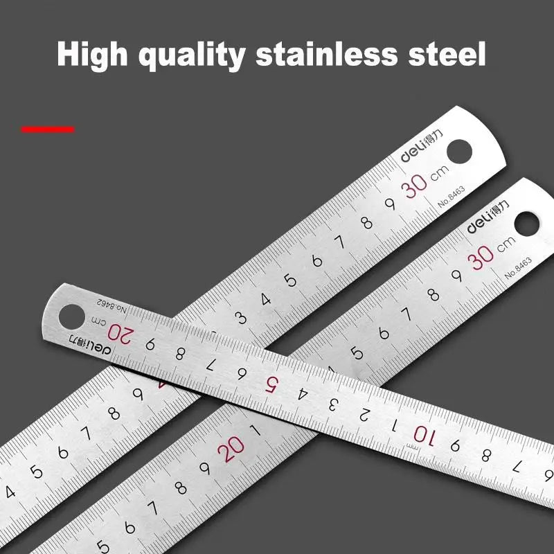 Deli Stainless Steel Ruler 15/20/30cm Metal Measuring Tool for School & Office