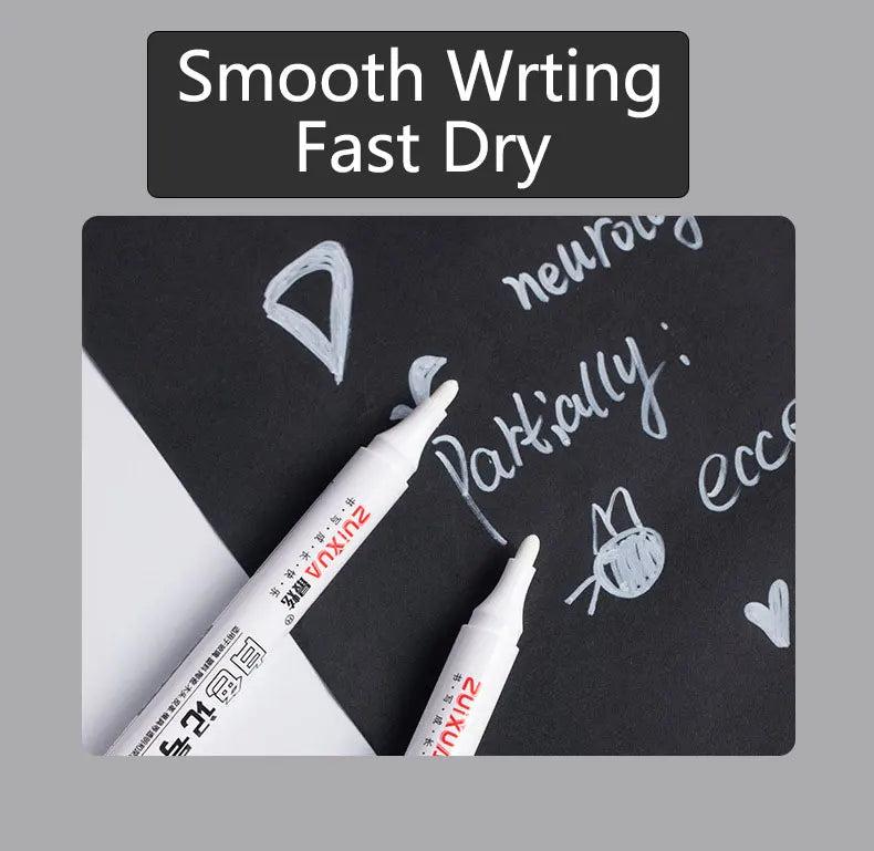 White Marker Pen Set Waterproof Oily Ink for DIY Sketch & Writing