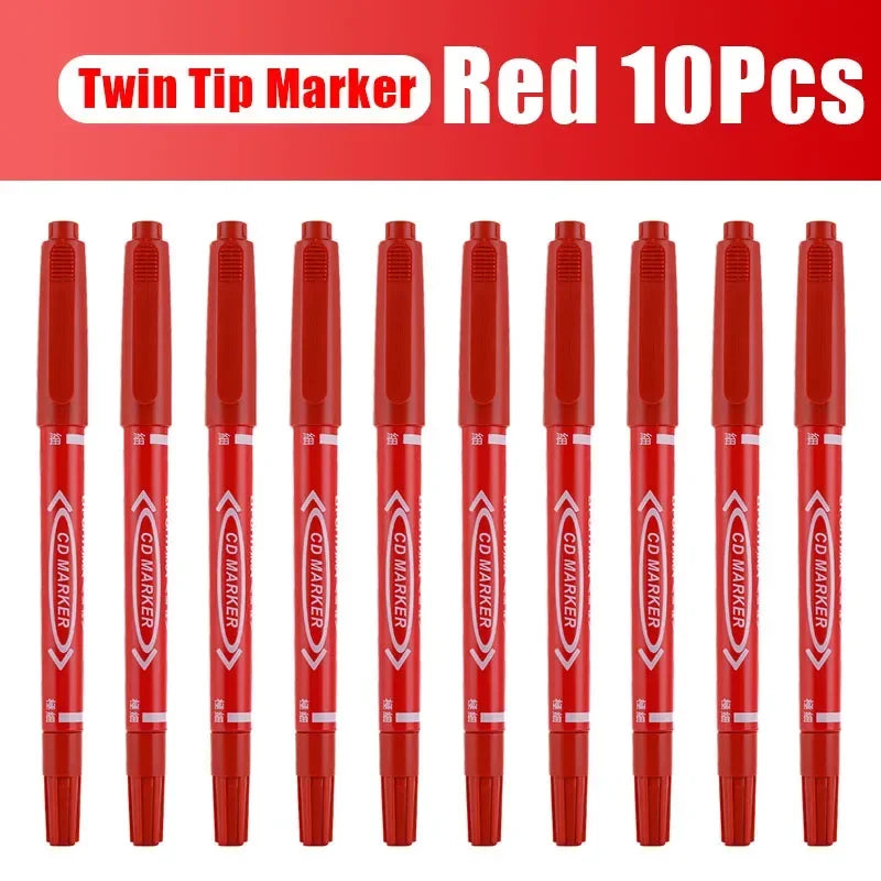 5/10 Pcs Twin Tip Permanent Marker Black/Blue/Red Oil Marker Pen Fine Nid Marker Ink Stationery School & Office Supplies