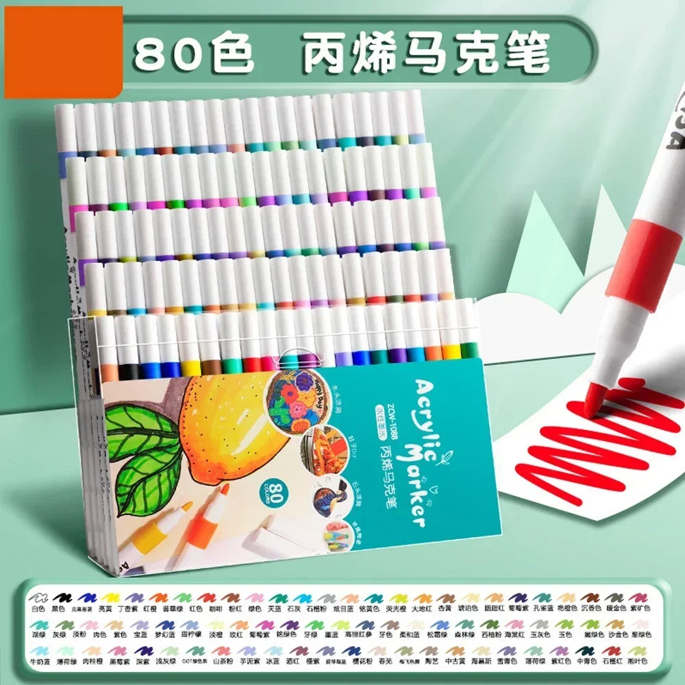 12-80 Color Acrylic Paint Markers Set Soft Tip for Art & DIY Surfaces
