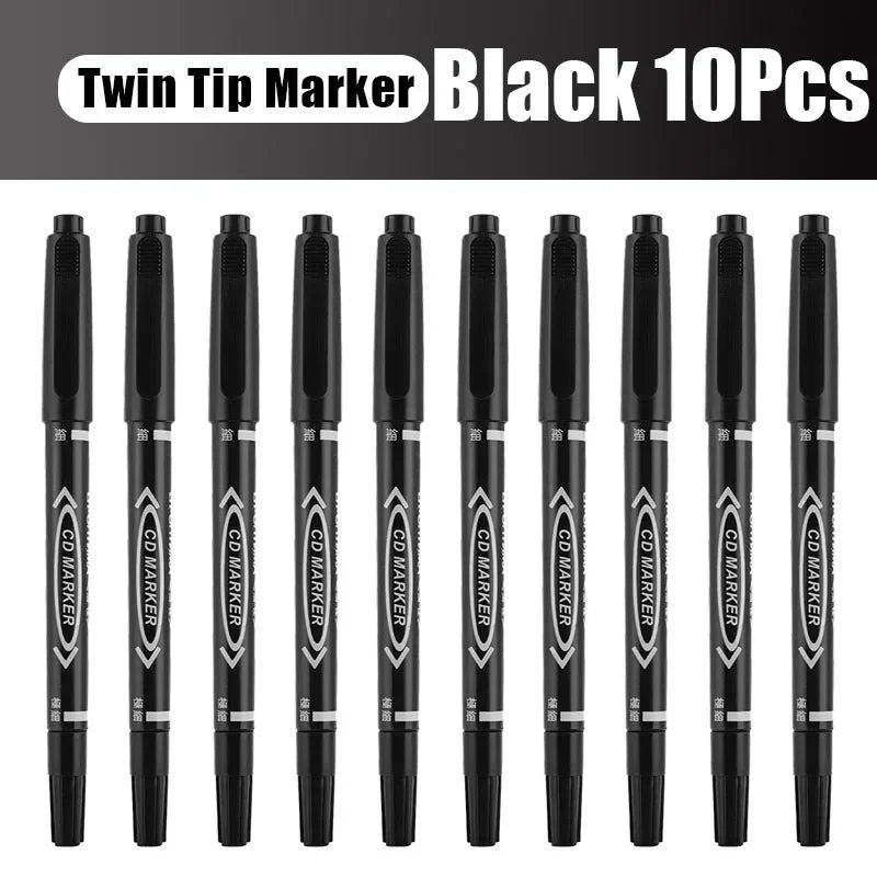 5/10 Pcs Twin Tip Permanent Marker Black/Blue/Red Oil Marker Pen Fine Nid Marker Ink Stationery School & Office Supplies