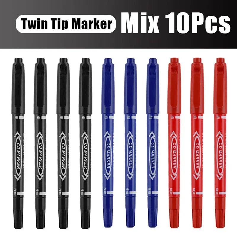 5/10 Pcs Twin Tip Permanent Marker Black/Blue/Red Oil Marker Pen Fine Nid Marker Ink Stationery School & Office Supplies