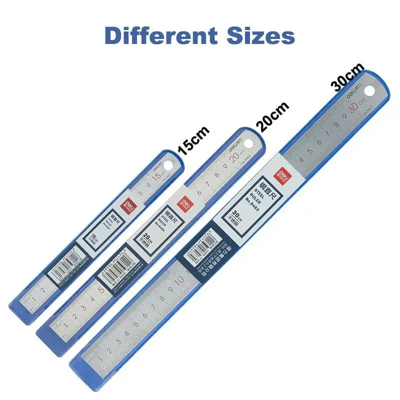 Deli Stainless Steel Ruler 15/20/30cm Metal Measuring Tool for School & Office
