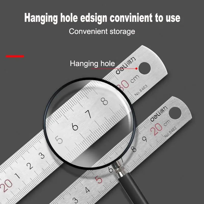 Deli Stainless Steel Ruler 15/20/30cm Metal Measuring Tool for School & Office