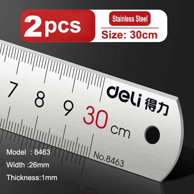 Deli Stainless Steel Ruler 15/20/30cm Metal Measuring Tool for School & Office