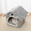 Gray Detachable Semi-Enclosed Cat House – Washable 4-Season Pet Bed