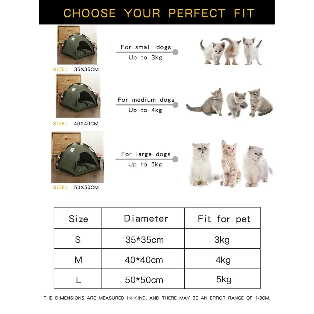 Foldable Pet Tent Nest – Breathable Semi-Closed Outdoor Bed with Cooling Pad