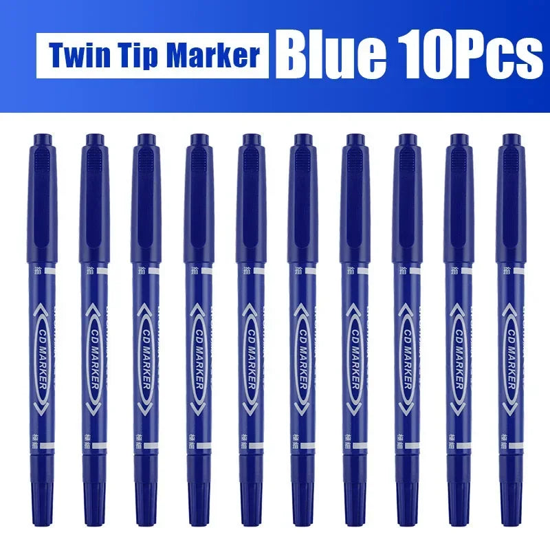5/10 Pcs Twin Tip Permanent Marker Black/Blue/Red Oil Marker Pen Fine Nid Marker Ink Stationery School & Office Supplies