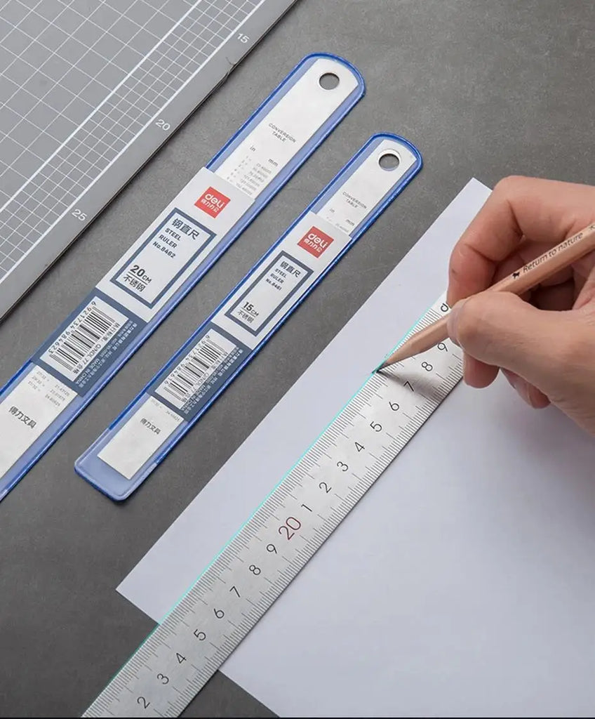 Deli Stainless Steel Ruler 15/20/30cm Metal Measuring Tool for School & Office