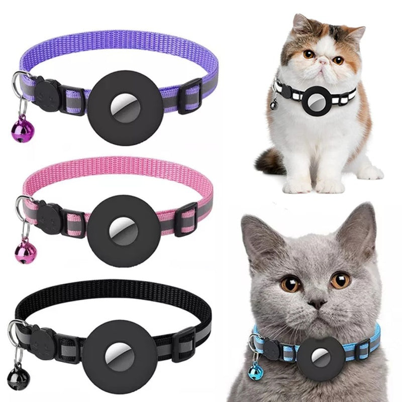 Reflective Waterproof AirTag Pet Collar – Nylon Holder for Dogs & Cats