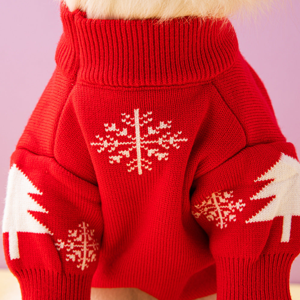 Festive Dog Sweater – Christmas Tree & Elk Pattern for Small and Large Dogs