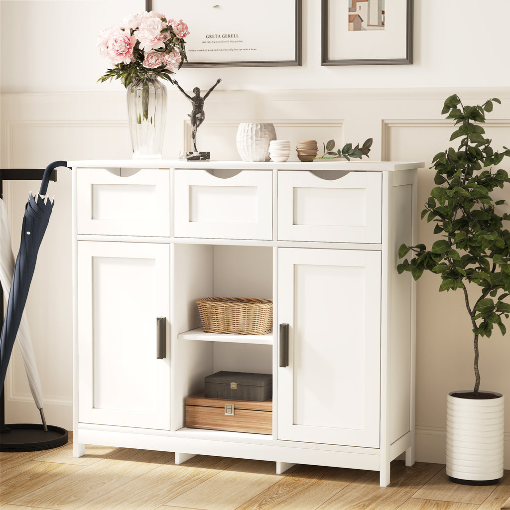 Multi-Purpose White Cabinet – Drawers, Shelves & Home Decor