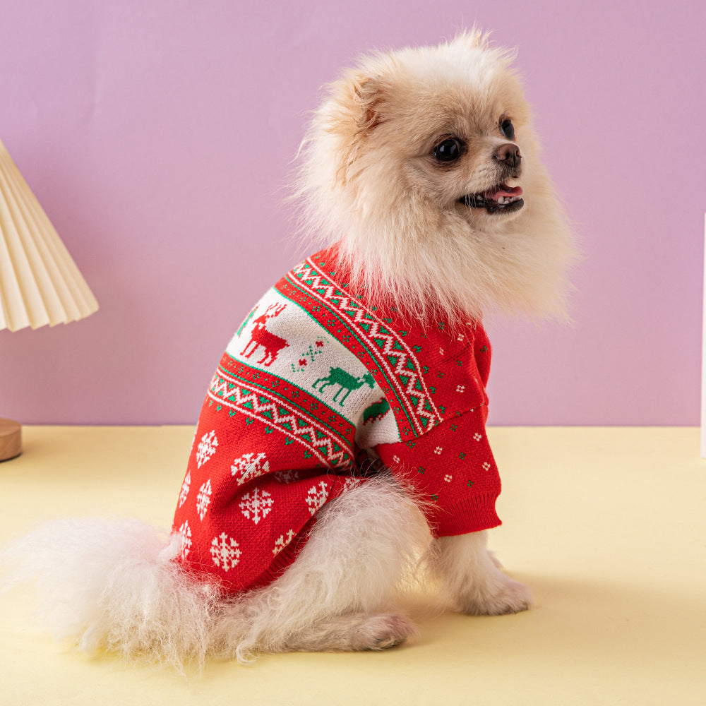 Festive Dog Sweater – Christmas Tree & Elk Pattern for Small and Large Dogs