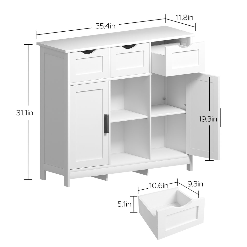 Multi-Purpose White Cabinet – Drawers, Shelves & Home Decor
