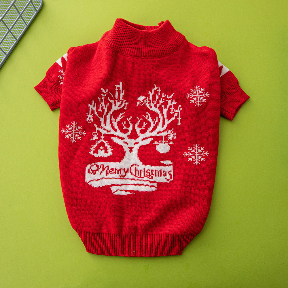 Festive Dog Sweater – Christmas Tree & Elk Pattern for Small and Large Dogs
