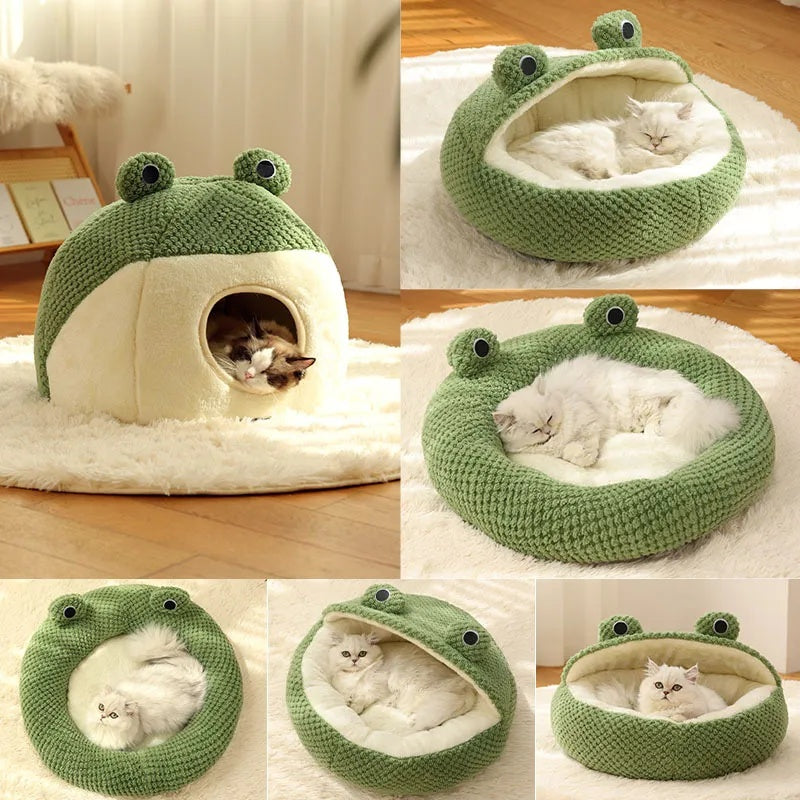 Little Frog Plush Pet Nest – Warm Cat & Dog Bed, Autumn Winter House for Small Pets