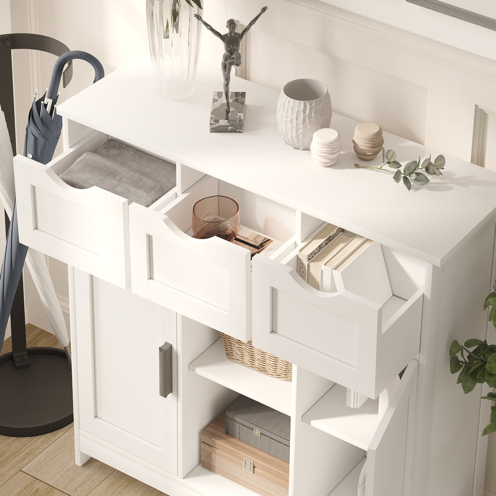 Multi-Purpose White Cabinet – Drawers, Shelves & Home Decor